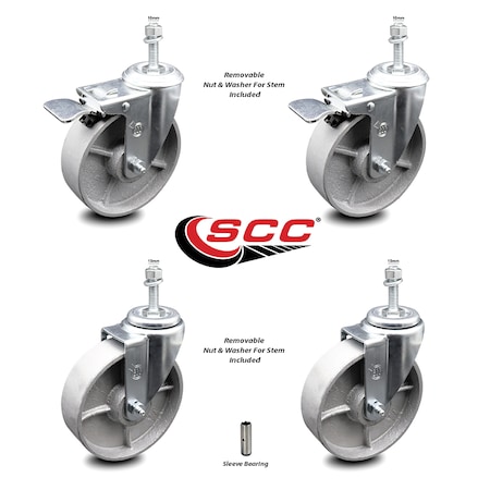 Service Caster 5 Inch Semi Steel Wheel Swivel 1/2 Inch Stem Caster Total Lock Brake SCC, 2PK SCC-TSTTL20S514-SSS-M1015-2-S-2